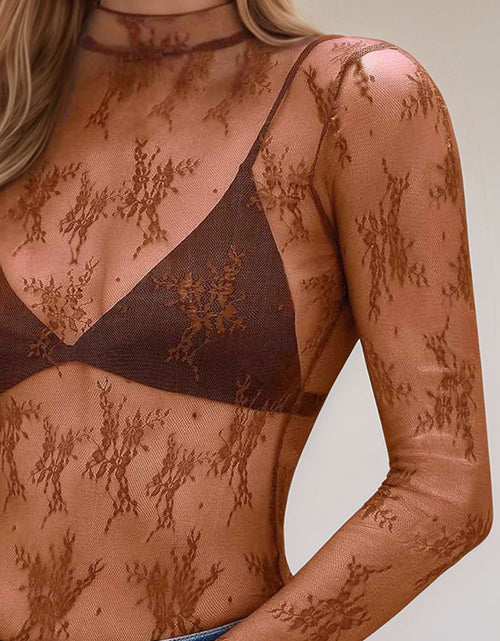 Load image into Gallery viewer, Floral Mock Neck Long Sleeve Mesh Top
