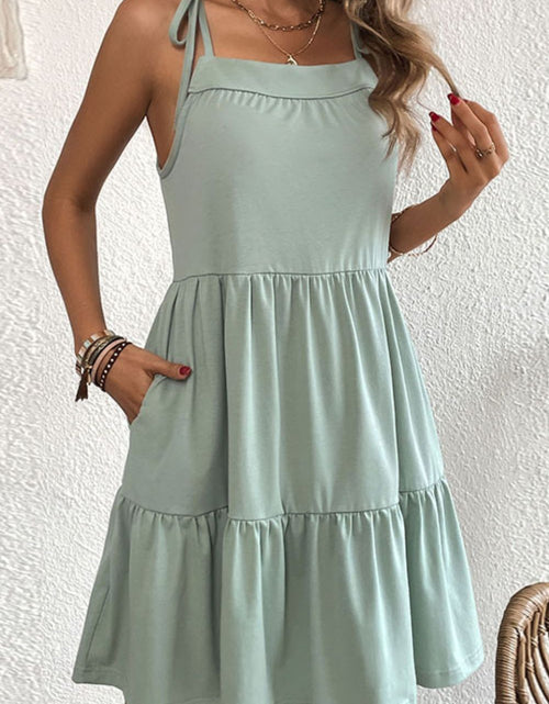 Load image into Gallery viewer, Perfee Tie-Shoulder Tiered Dress with Pockets
