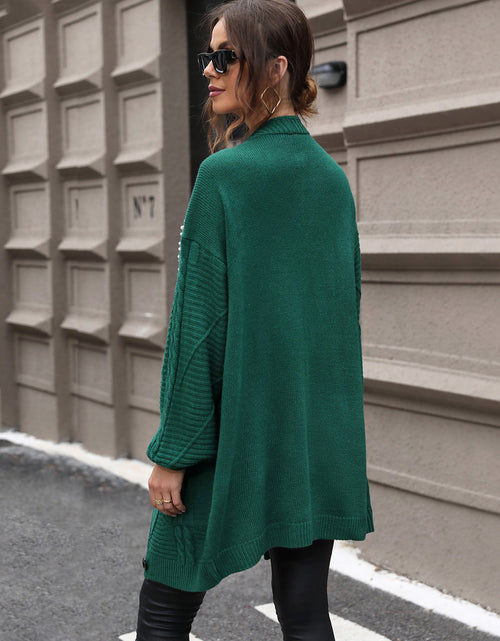 Load image into Gallery viewer, Perfee Pearl Detail Cable-Knit Button Up Cardigan
