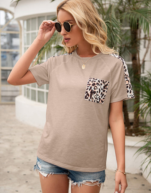 Load image into Gallery viewer, Ivy Lane Pocketed Leopard Round Neck Short Sleeve T-Shirt
