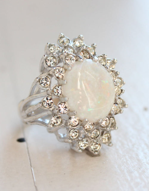 Load image into Gallery viewer, Vintage Women's Austrian Crystal Cocktail Ring 18k Gold Electroplated Birthstone Ring for Women by PVD Vintage Jewelry
