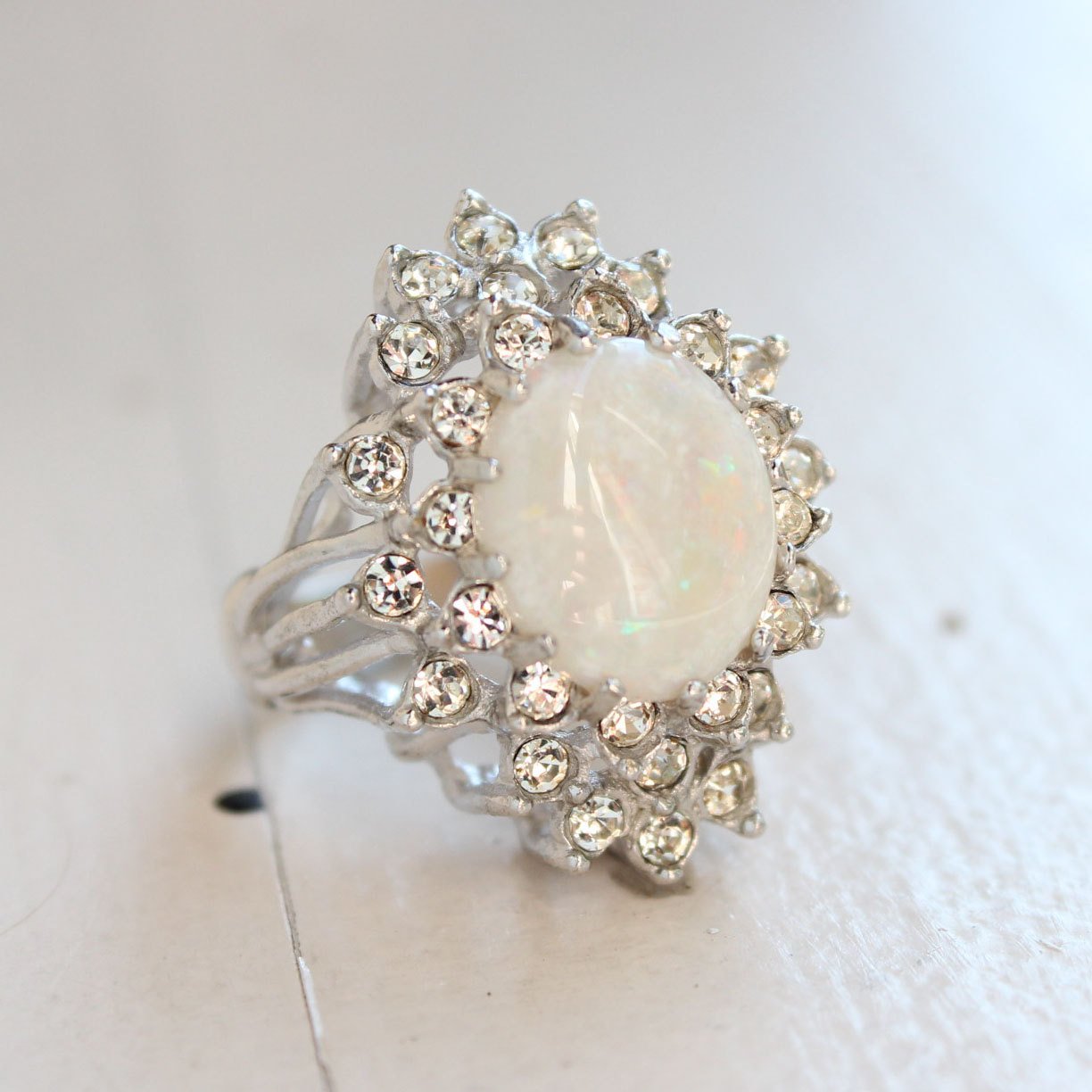 Vintage Women's Austrian Crystal Cocktail Ring 18k Gold Electroplated Birthstone Ring for Women by PVD Vintage Jewelry