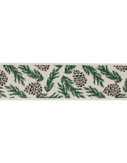 Load image into Gallery viewer, Pine and Pinecone Cotton Wired Ribbon 4" x 5yds
