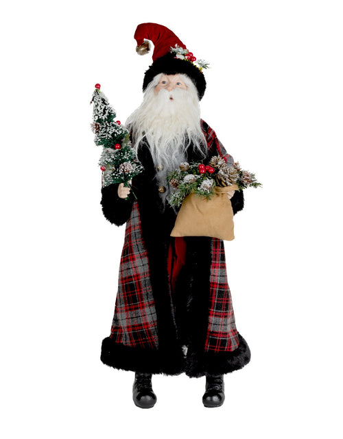 Load image into Gallery viewer, Plaid Santa with Frosted Pine Accents 26.5"H
