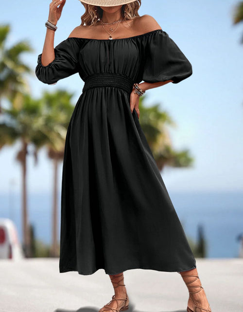 Load image into Gallery viewer, Square Neck Smocked Waist Puff Sleeve Midi Dress
