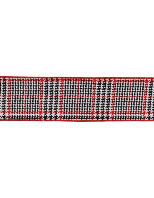 Load image into Gallery viewer, Red and Black Houndstooth Plaid Wired Ribbon 4" x 10yds
