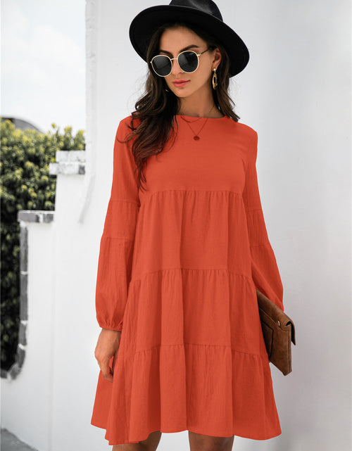 Load image into Gallery viewer, Balloon Sleeve Keyhole Tiered Dress
