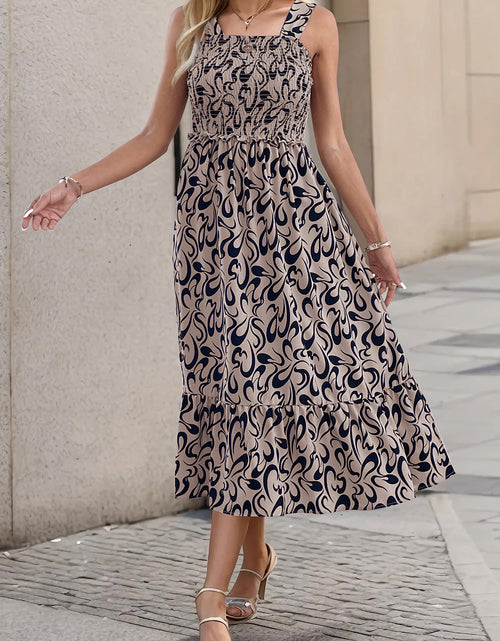 Load image into Gallery viewer, Perfee Smocked Printed Wide Strap Dress
