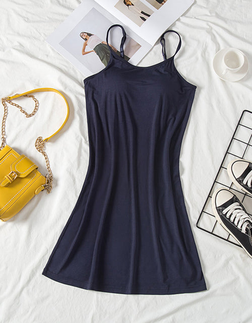 Load image into Gallery viewer, Round Neck Spaghetti Strap Cami Dress with Bra
