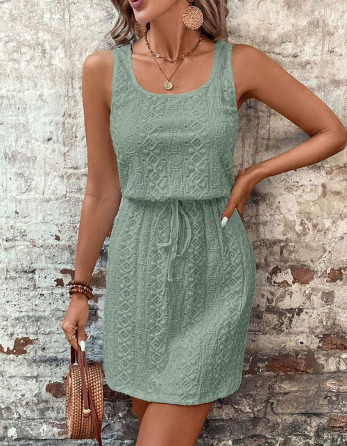 Load image into Gallery viewer, Eyelet Drawstring Round Neck Sleeveless Dress
