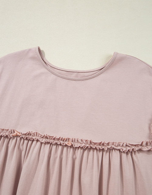 Load image into Gallery viewer, Frilled Trim Crew Neck Cap Sleeve Loose Fit Mini Dress
