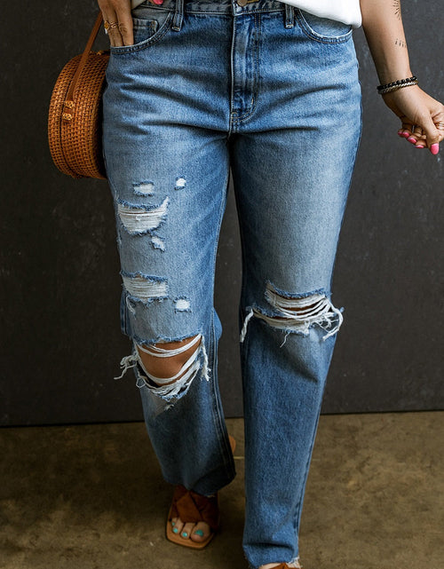 Load image into Gallery viewer, Distressed Raw Hem Jeans with Pockets
