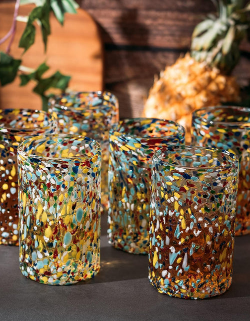 Load image into Gallery viewer, Hand Blown Mexican Drinking Glasses – Set of 6 Confetti Rock Design Glasses by The Wine Savant (Confetti) by The Wine Savant
