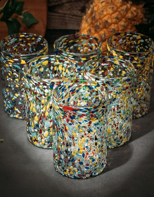 Load image into Gallery viewer, Hand Blown Mexican Drinking Glasses – Set of 6 Confetti Rock Design Glasses by The Wine Savant (Confetti) by The Wine Savant
