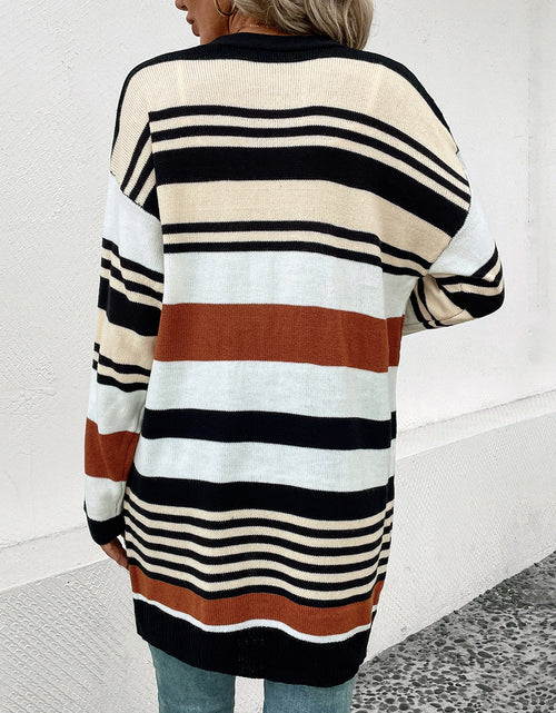 Load image into Gallery viewer, Perfee Striped Open Front Drop Shoulder Cardigan
