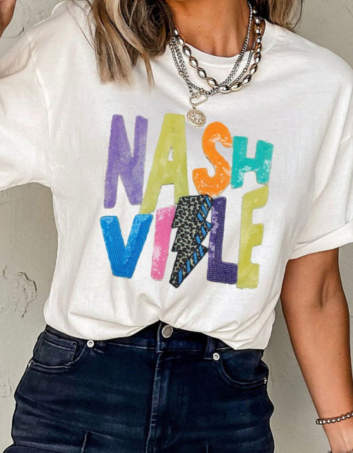 Load image into Gallery viewer, Lightening NASHVILLE Sequin Round Neck T-Shirt
