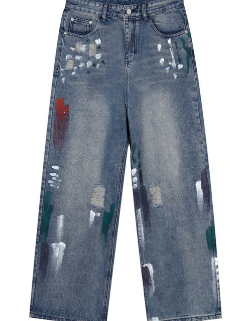 Load image into Gallery viewer, Washed Distressed Wide-Leg Jeans
