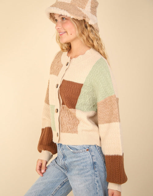 Load image into Gallery viewer, VERY J Color Block Button Down Textured Sweater Cardigan

