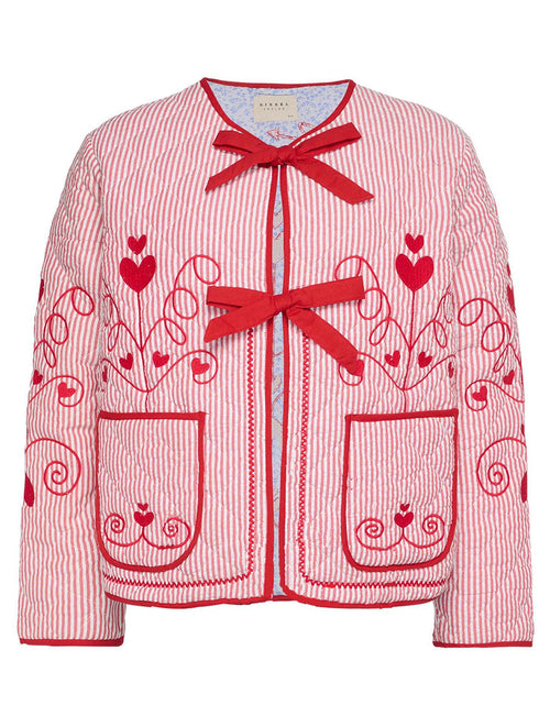 Load image into Gallery viewer, Embroidered Tied Striped Round Neck Coat
