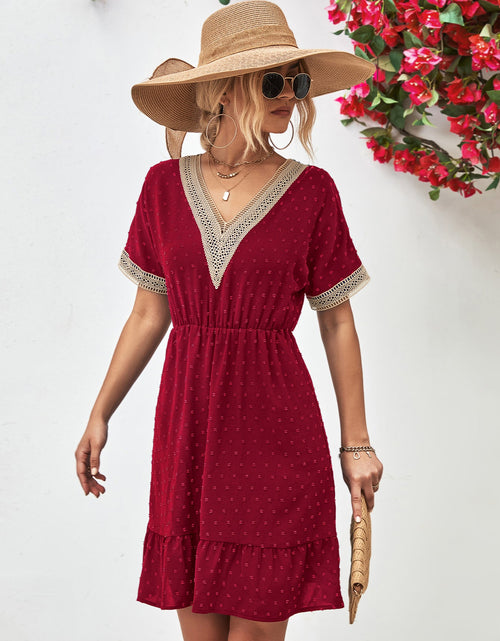 Load image into Gallery viewer, Contrast V-Neck Short Sleeve Mini Dress
