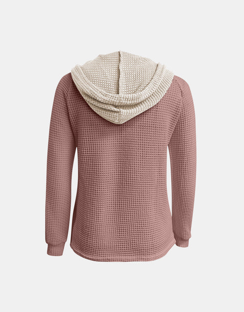 Load image into Gallery viewer, Full Size Waffle-Knit Contrast Long Sleeve Hoodie
