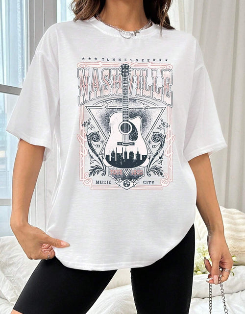 Load image into Gallery viewer, Guitar Graphic Round Neck Half Sleeve T-Shirt
