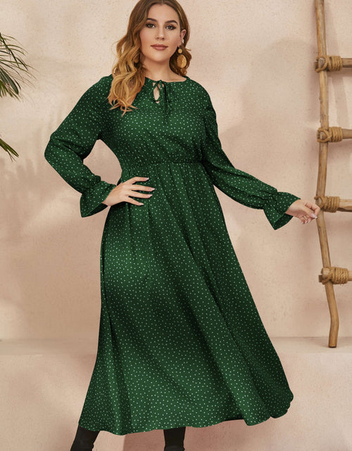 Load image into Gallery viewer, Honey Plus Size Ruffled Polka Dot Long Sleeve Midi Dress
