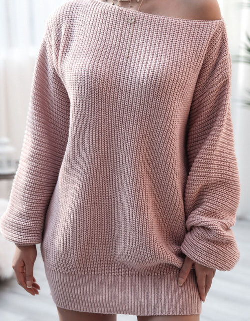 Load image into Gallery viewer, Boat Neck Long Sleeve Mini Sweater Dress

