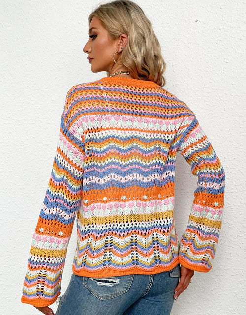 Load image into Gallery viewer, Chevron Stripes Openwork Cardigan
