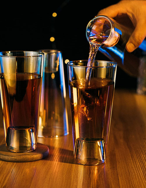 Load image into Gallery viewer, Shot in the Pint Glass, Take a Shot Funny Beer Glass/Mug 4-Set 7"H The Wine Savant - Beers Pilsner Tumblers Perfect for Entertaining, Home Bar, Weddings, Parties, Funny Gifts 21oz (640mL) (Iridescent) by The Wine Savant
