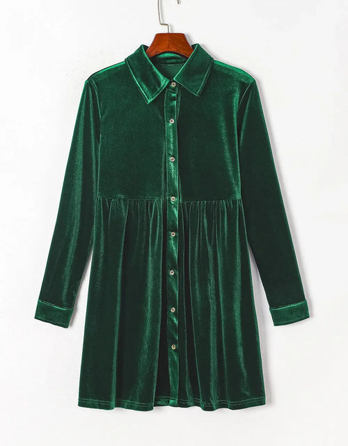 Load image into Gallery viewer, Ruched Button Up Collared Neck Long Sleeve Shirt Dress
