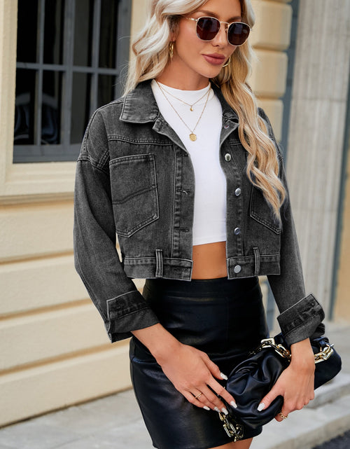 Load image into Gallery viewer, Pocketed Button Up Dropped Shoulder Denim Jacket
