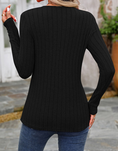 Load image into Gallery viewer, Decorative Button Round Neck Long Sleeve T-Shirt
