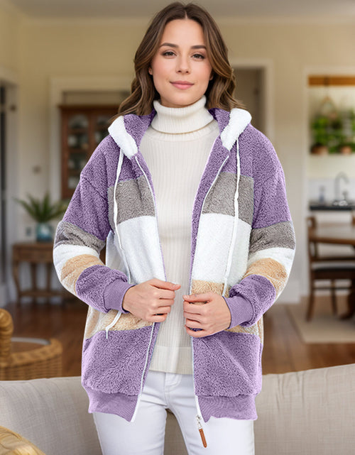 Load image into Gallery viewer, Full Size Drawstring Color Block Zip Up Hooded Outerwear
