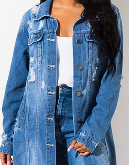 Load image into Gallery viewer, Long Sleeve Raw Hem Denim Jacket
