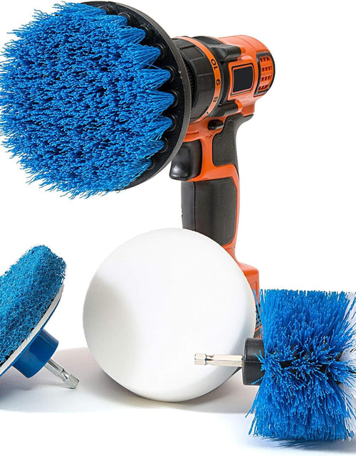 Load image into Gallery viewer, RevoClean 4 Piece Scrub Brush Power Drill Attachments-All Purpose Time Saving Kit-Perfect for Cleaning Grout, Tile, Counter, Shower, Grill, Floor, Kitchen, Blue &amp; White by TubShroom.com
