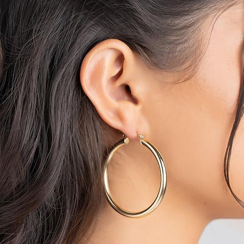 Load image into Gallery viewer, 18K Gold 4MM Solid Hoop Earrings For Women, High Polish Finish, Tarnish Free. Made In Brazil
