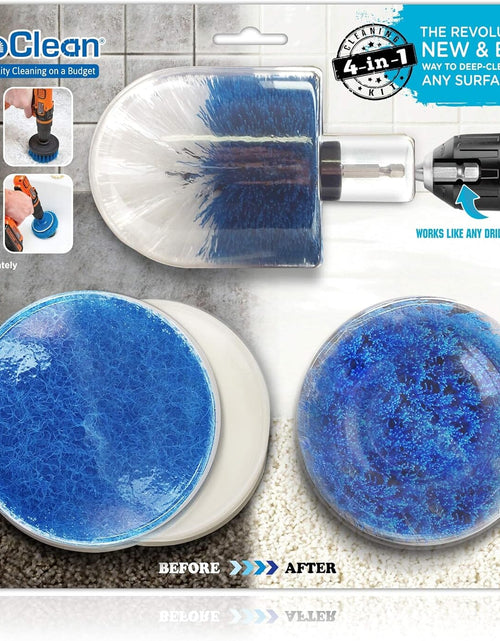 Load image into Gallery viewer, RevoClean 4 Piece Scrub Brush Power Drill Attachments-All Purpose Time Saving Kit-Perfect for Cleaning Grout, Tile, Counter, Shower, Grill, Floor, Kitchen, Blue &amp; White by TubShroom.com

