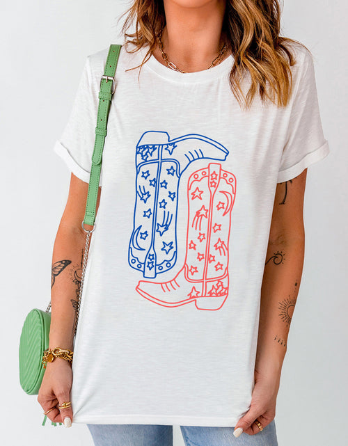 Load image into Gallery viewer, Boot Graphic Round Neck Short Sleeve T-Shirt
