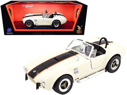 Load image into Gallery viewer, 1964 Shelby Cobra 427 S/C Roadster Cream with Black and Orange Stripes 1/18 Diecast Model Car by Road Signature
