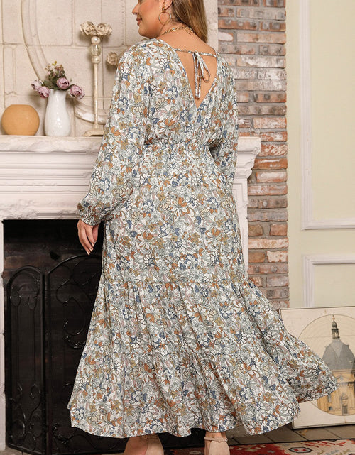 Load image into Gallery viewer, Plus Size Printed Balloon Sleeve Ruffle Hem Dress
