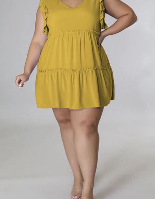 Load image into Gallery viewer, Plus Size V-Neck Frill Trim Mini Dress

