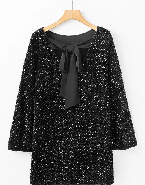 Load image into Gallery viewer, Sequin Round Neck Long Sleeve Mini Dress
