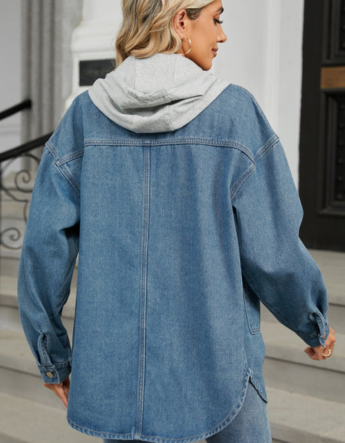 Load image into Gallery viewer, Removable Hood Button Up Long Sleeve Denim Jacket
