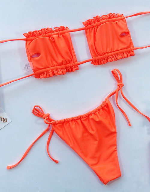 Load image into Gallery viewer, Frill Trim Ruched Bikini Set
