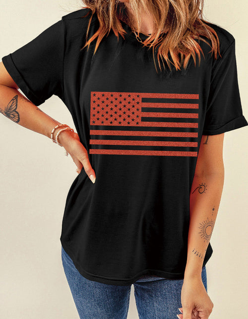 Load image into Gallery viewer, US Flag Round Neck Short Sleeve T-Shirt
