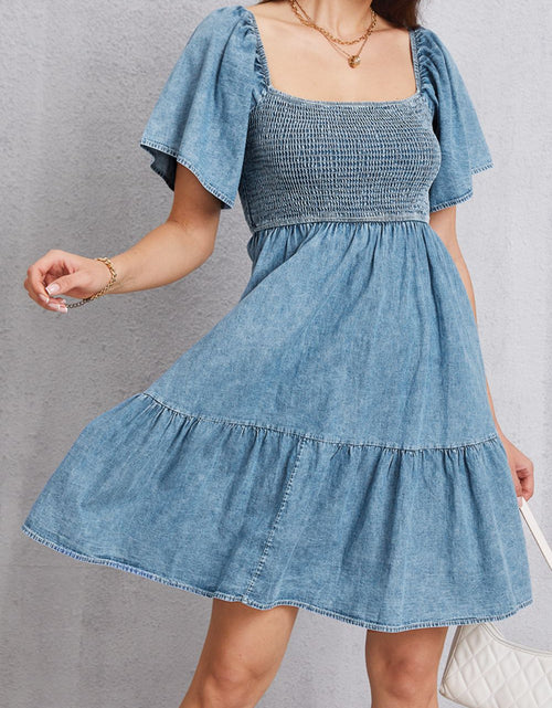 Load image into Gallery viewer, Smocked Square Neck Mini Denim Dress
