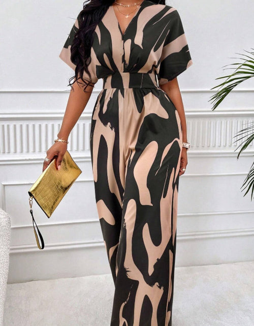 Load image into Gallery viewer, Printed V-Neck Short Sleeve Wide Leg Jumpsuit
