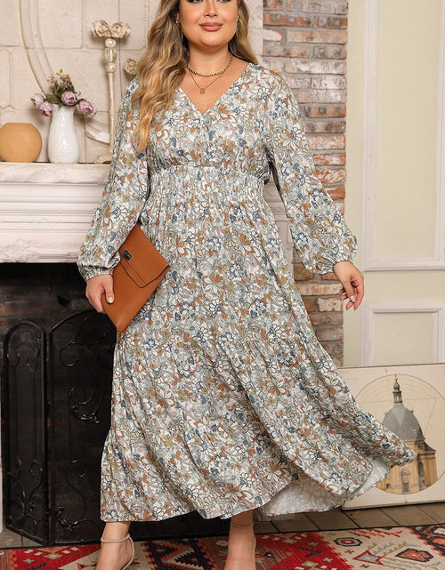 Load image into Gallery viewer, Plus Size Printed Balloon Sleeve Ruffle Hem Dress
