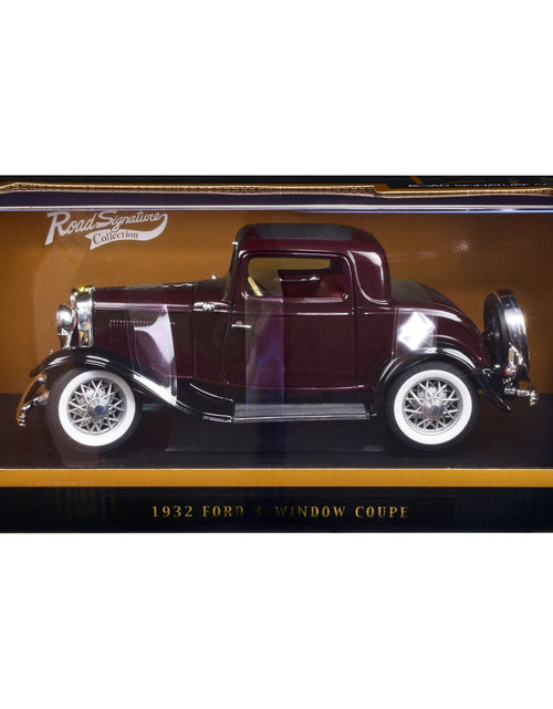 Load image into Gallery viewer, 1932 Ford 3-Window Coupe Burgundy with Black Top 1/18 Diecast Model Car by Road Signature
